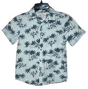 Zara Youth Boy Button Down Shirt Short Sleeve Light Blue Palm Tree Size 7/8 - Picture 1 of 3