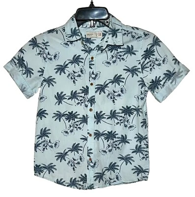 Zara Youth Boy Button Down Shirt Short Sleeve Light Blue Palm Tree Size 7/8 - Image 1 of 3