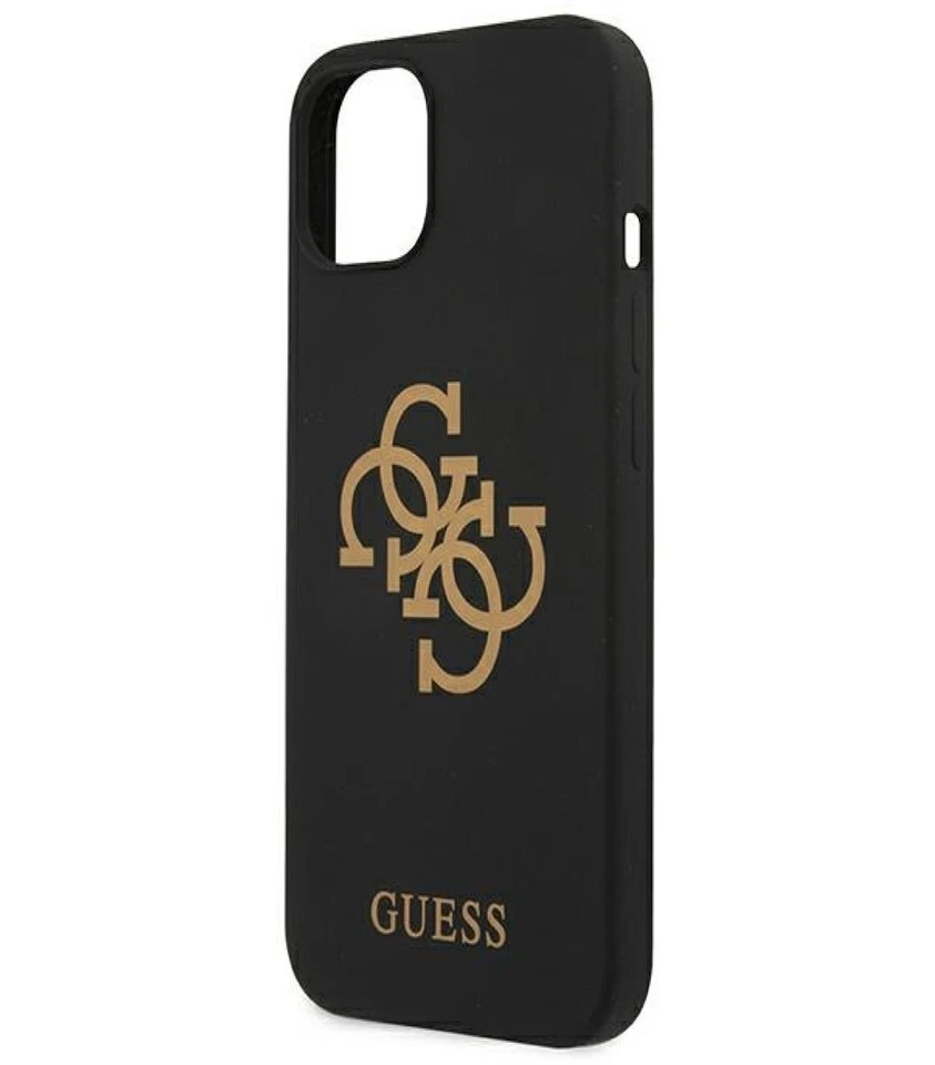 Guess Silicone Custodia Rigida Nero 4G Logo Oro per IPHONE 13 14 15 - Immagine 1 di 1
