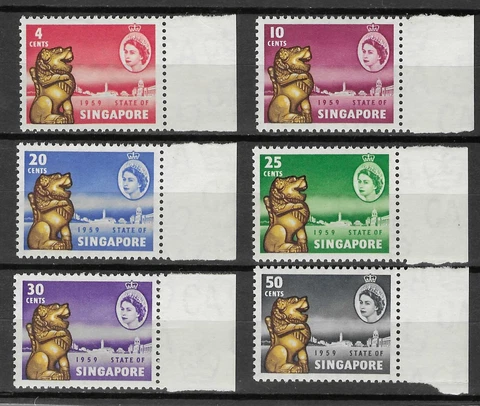 SINGAPORE 1959 NEW CONSTITUTION SET (6) MNH (HINGE IN MARGINS. SG 53-58.  (6930) Cover