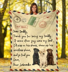 Labrador Dog Dad Blanket Gift For Dogs Lover Fleece Sherpa Funny Letter Blanket - Picture 1 of 5