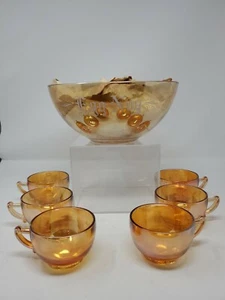 Vintage Fire King Peach Copper Gold Lusterware Egg Nog Set Bowl Cups Christmas - Picture 1 of 7