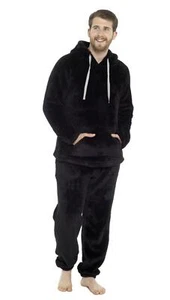 Men's Hooded Snuggle Fleece Pyjamas Plush Lounge Hoodie Pyjama Set Loungewear - Picture 1 of 30