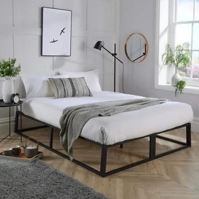 4ft Small Double Platform Bed Slatted Support Contemporary Black Metal Frame - Image 1 of 4