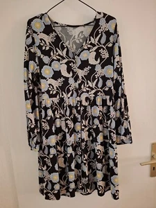 leichtes Kleid langarm Größe 42 wie neu schwarz-blau-gelb geblümt - Bild 1 von 3