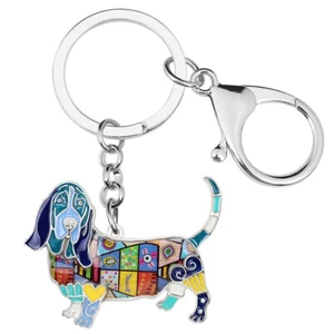 Enamel Alloy Basset Hound Dog Keychains Purse Key Ring Pets Jewelry Charms Gifts - Picture 1 of 11