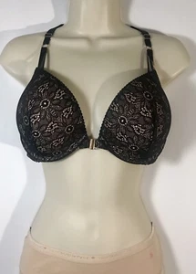 Victoria Secret Very Sexy Push Up Floral Lace/Strappy Back Bra 34DD Black - Picture 1 of 9