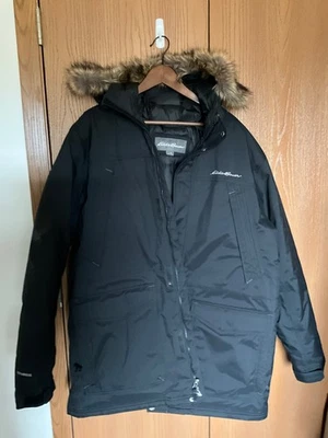 EDDIE BAUER Superior Down Parka Mens  X-Large Black  Hood Faux Fur - Image 1 of 4