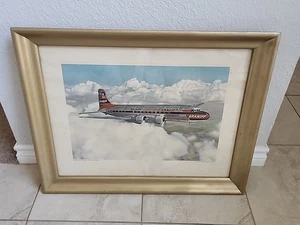 IMPRESIÓN LITOGRÁFICA A COLOR DOUGLAS DC-6 ANTIGUA BRANIFF INTERNATIONAL Airways enmarcada - Imagen 1 de 7