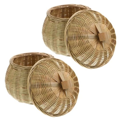  2 Stück geflochtener Eierhalter aus Bambus für die Theke mit Deckel, - Bild 1 von 4