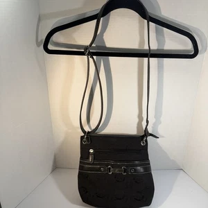 Treviso Black Medium Jacquard Crossbody Shoulder Bag Purse Top Zip Lined Pockets - Picture 1 of 14