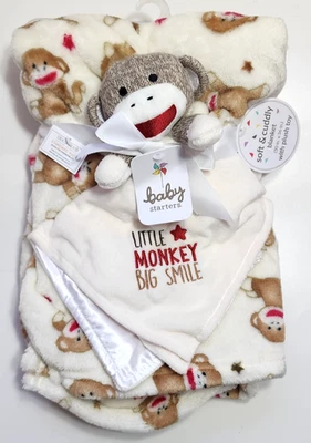 Baby Starters Sock Monkey Security Blanket & Cream Blanket Gift Set  Big Smile - Image 1 of 4
