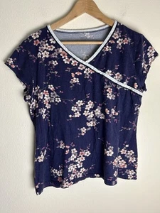 Garnet Hill Women’s Asian Wrap Organic Cotton Floral Pajama Top M Oriental - Picture 1 of 4