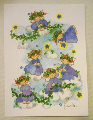 CHRISTMAS Greeting Cards ANGELS on CLOUDS Stars Vintage- Set of 6 by KINKA - Image 1 of 4