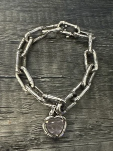 John Hardy HEAVY Bamboo Link Heart Bracelet 18k 925 Light Pink Stone - Picture 1 of 9
