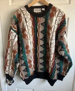Cotton Traders Sweater Mens LARGE Vintage Colorful 3D Knit Textured Biggie 90s - Picture 1 of 9