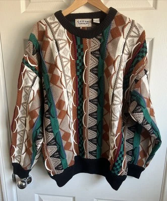 Cotton Traders Sweater Mens LARGE Vintage Colorful 3D Knit Textured Biggie 90s - Image 1 of 4