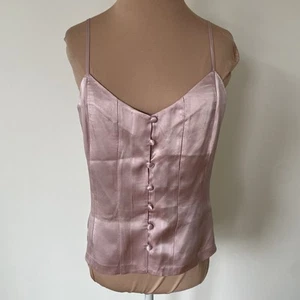 INTERMIX rosa Seide Korsett Knopfleiste V-Ausschnitt tailliert Camisole Bluse EUC Gr. S - Bild 1 von 12