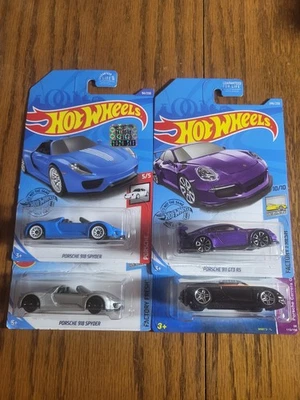 Hot Wheels Porsche Lote De 4 911 GT3 Púrpura Porsche Carrera GT 918 Spyder ¡Como Nuevo!!  Foto 1 de 4