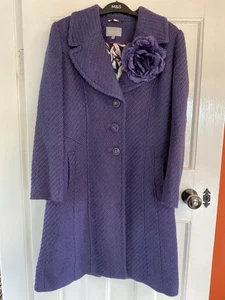 Per Una Fitted Wool Mix Coat. Purple. Size 12. Lined. Flower brooch detachable - Picture 1 of 11