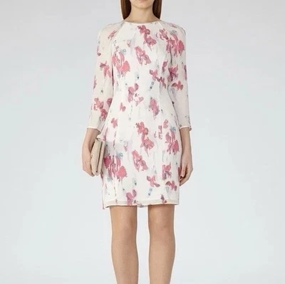Reiss Kami Dress Size 8 AU / 4 US Silk Mini White Pink Floral - Image 1 of 4