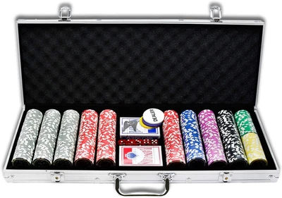 Custodia Da Poker 500 Chip Texas Hold'Em Poker Chip Con Custodia Nera in Allumin - Immagine 1 di 4