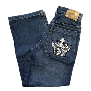 Y2K NWOT JNCO JEANS CO BLUE DENIM BAGGY PANTS SZ YOUTH 14 CROWN LOGO PATCH (44) - Picture 1 of 10