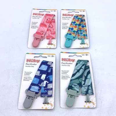 Лот 4 Nuby Pacifinder Baby соска держатель зажим точек китов лист фламинго новый - Изображение 1 из 3