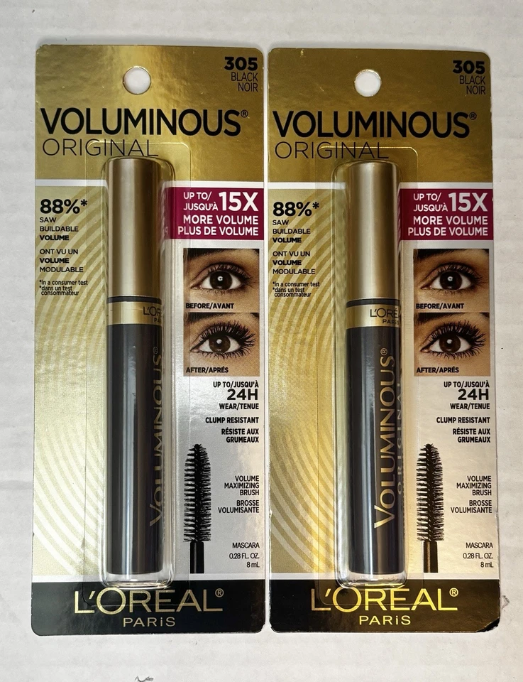 L'Oreal Paris Voluminous Washable Bold Mascara, Black #305 .28 fl oz Lot Of 2 - Image 1 of 1