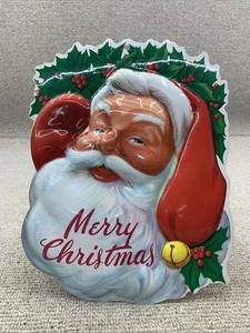 Vintage Molded Plastic Santa Merry Christmas Decoration Wall Hanging 12" - Picture 1 of 4