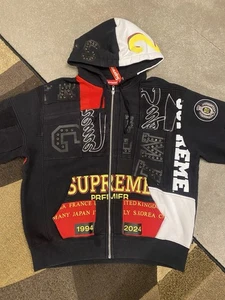 Supreme Patchwork Zip Up Hooded Sweatshirt Black | Brand New | Size Small - Picture 1 of 7