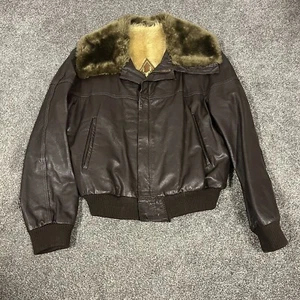 Rare Ericson of Sweden Brown Leather Fur Bomber Coat Jacket Size Medium - Picture 1 of 12
