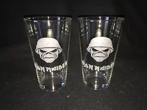 Iron Maiden Hand Etched (with a Dremel) Pint Glasses! - Picture 1 of 3