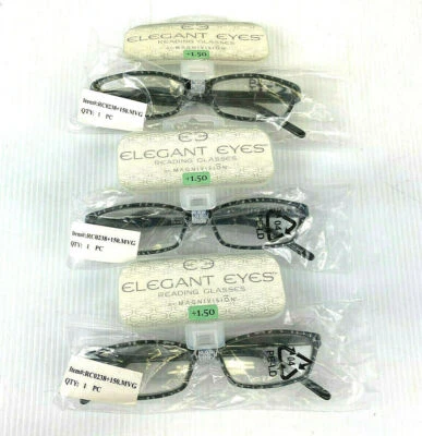Magnavision + 1,50 женщин черный и серебро прямоугольник очки для чтения 3 пары! - Изображение 1 из 4