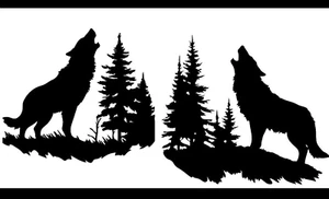 Two 5" Howling Wolves Forest Vinyl Decals Car Truck Window Wall Mirror Door - Picture 1 of 5
