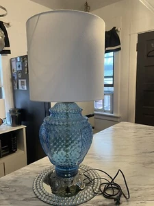 Very Large Retro / Hollywood Regency blue Glass Table Lamp - Picture 1 of 10