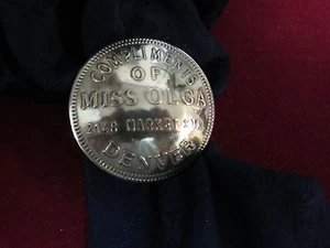 Scarf Slide / Wild Rag Slide: Compliments of Miss Olga, Denver, brass - Picture 1 of 2