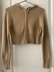 EUC VTG Womans Charlotte Russe Glitter Gold Crop Long Sleeve Hooded Sweater Med - Picture 1 of 10