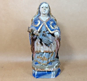 Antigua estatua de madera tallada del siglo XVIII Virgen Santa María, ojos de cristal y policromado - Imagen 1 de 14