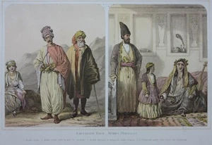 'CAUCASIAN RACE - KURDS, PERSIANS', TRADITIONAL 19th C. COSTUME,  Blackie, 1884 - Picture 1 of 3