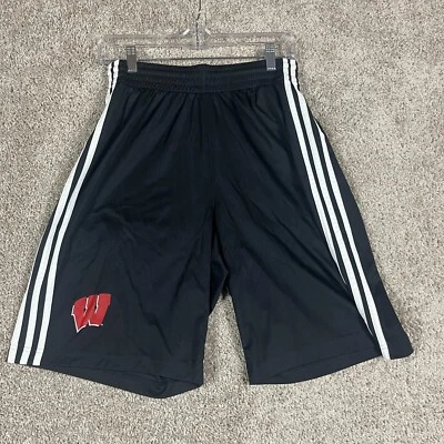 Wisconsin Badger Athletic Shorts Mens Small Black Adidas Bucky Basketball Run - Image 1 of 4