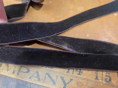 vintage velvet stretch 5/8" elastic ribbon espresso 1yd made in Switzerland - Image 1 of 3