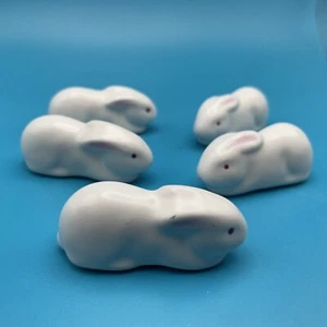 Ceramic White Bunnie Rabbit Figure Miniature Tabletop Decor Easter Lot (5), 2” - Picture 1 of 5