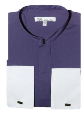 Camisa de vestir para hombre de moda con botones ocultos puño francés cuello mandarín/sin cuello  Foto 1 de 4