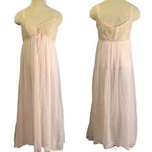 Vintage LISETTE Al Sterling rosa CHIFFON Overlay NYLON volle Länge NACHTHEMD - Bild 1 von 11