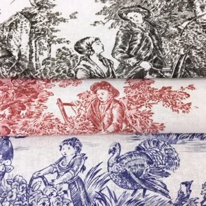 706.BLUE, 707.RED, 708.BLACK Toile De Jouy 100% Cotton Fabric, 150cm wide - Picture 1 of 13