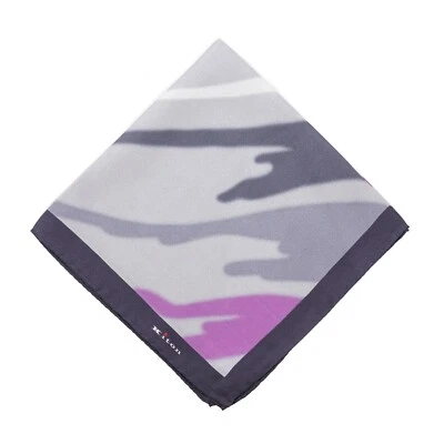 Kiton Napoli Silver-Gray-Lavender Abstract Watercolor Print Silk Pocket Square - Image 1 of 4