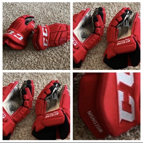 Wisconsin Badgers Team Issued Game Worn Hockey Gloves Football Cover