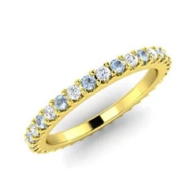 Alianza de eternidad de boda de diamantes y aguamarina natural de 0,72 quilates de oro amarillo macizo de 14 quilates Foto 1 de 4