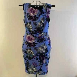 Connected Apparel Purple Black Floral Dress Size 14 - Picture 1 of 7